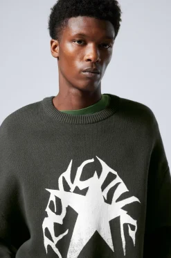 Weekday CYPHER GRAPHIC KNIT SWEATER dark grey reactive star Best