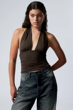 Weekday DEEP HALTERNECK TOP dark brown Hot