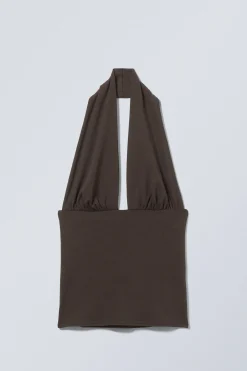 Weekday DEEP HALTERNECK TOP dark brown Hot