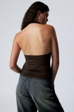 Weekday DEEP HALTERNECK TOP dark brown Hot