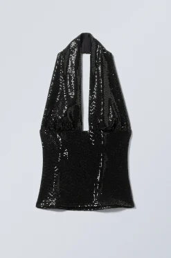 Weekday DEEP SEQUIN HALTERNECK TOP black Clearance
