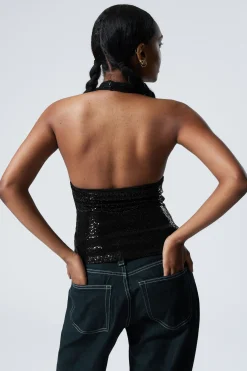 Weekday DEEP SEQUIN HALTERNECK TOP black Clearance