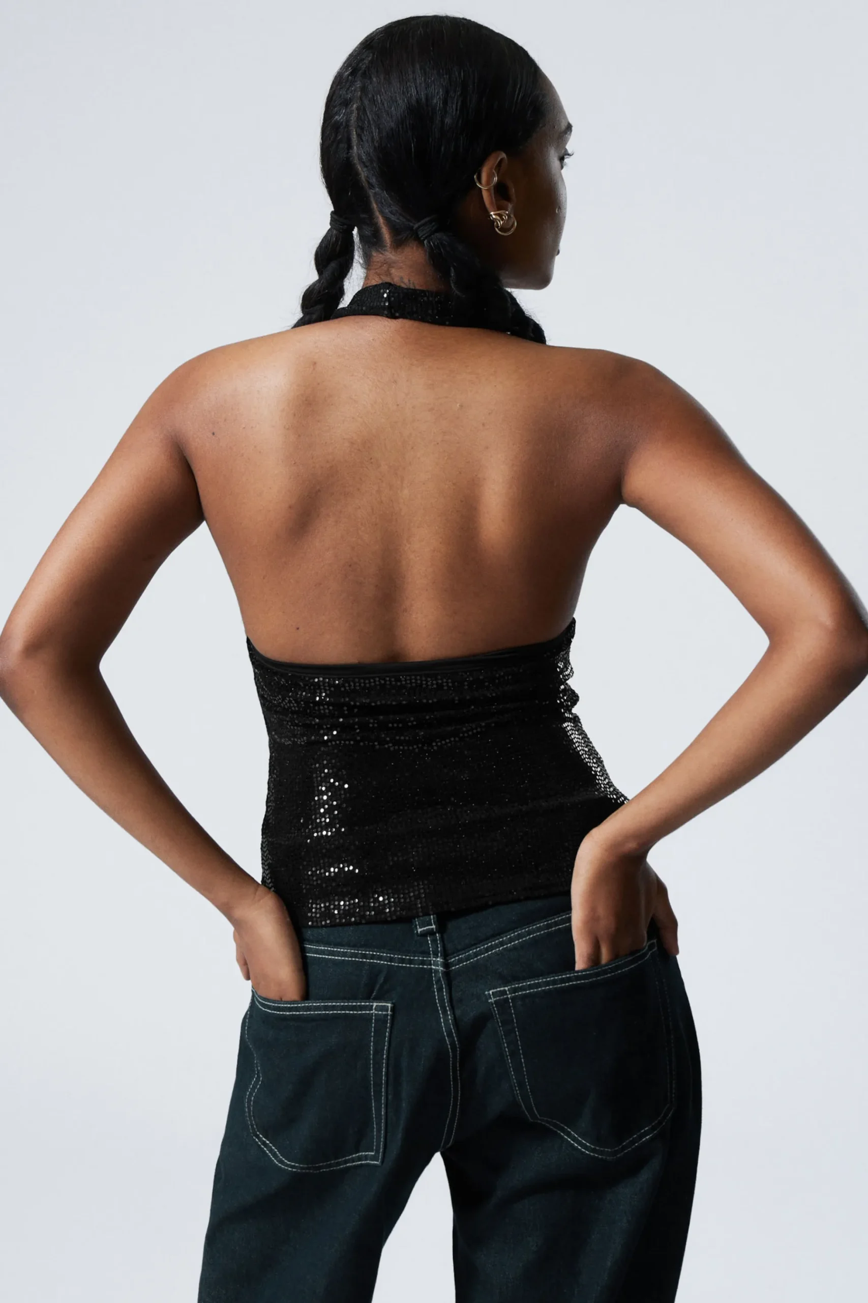 Weekday DEEP SEQUIN HALTERNECK TOP black Clearance