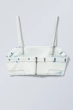 Weekday DENIM BUSTIER TOP blotch blue Cheap