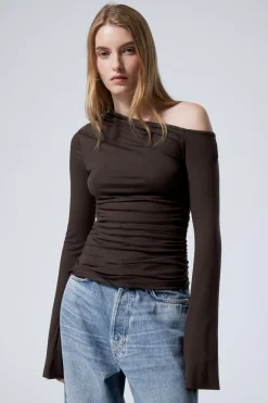 Weekday DRAPE ASYMMETRIC LYOCELL TOP dark brown Online