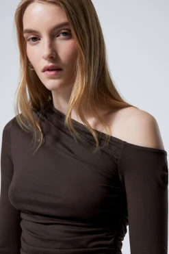 Weekday DRAPE ASYMMETRIC LYOCELL TOP dark brown Online