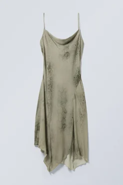 Weekday DRAPED ASYMMETRIC STRAP DRESS dusty salvia snake print Cheap