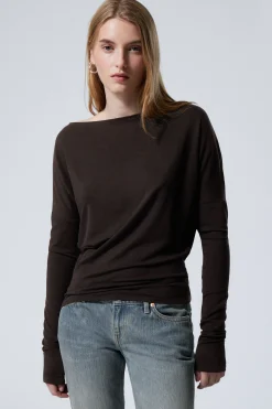 Weekday DRAPED LONG-SLEEVED LYOCELL TOP black Cheap