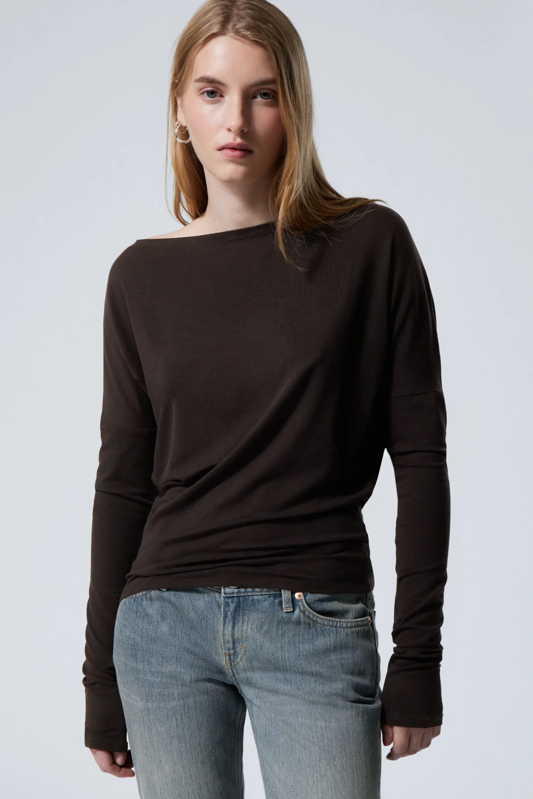 Weekday DRAPED LONG-SLEEVED LYOCELL TOP black Cheap