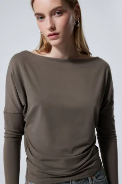 Weekday DRAPED LONG-SLEEVED LYOCELL TOP dark mole Outlet