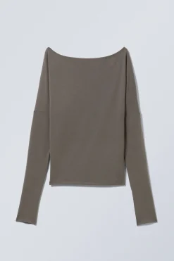 Weekday DRAPED LONG-SLEEVED LYOCELL TOP dark mole Outlet