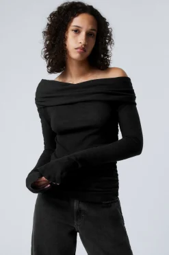 Weekday DRAPED OFF-SHOULDER TOP black Best Sale