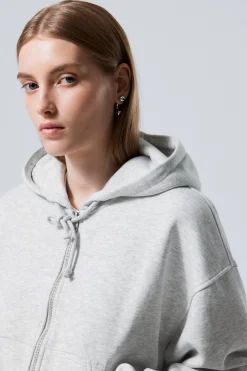 Weekday ESSENCE BOXY ZIP HOODIE grey melange Shop