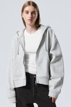 Weekday ESSENCE BOXY ZIP HOODIE grey melange Shop