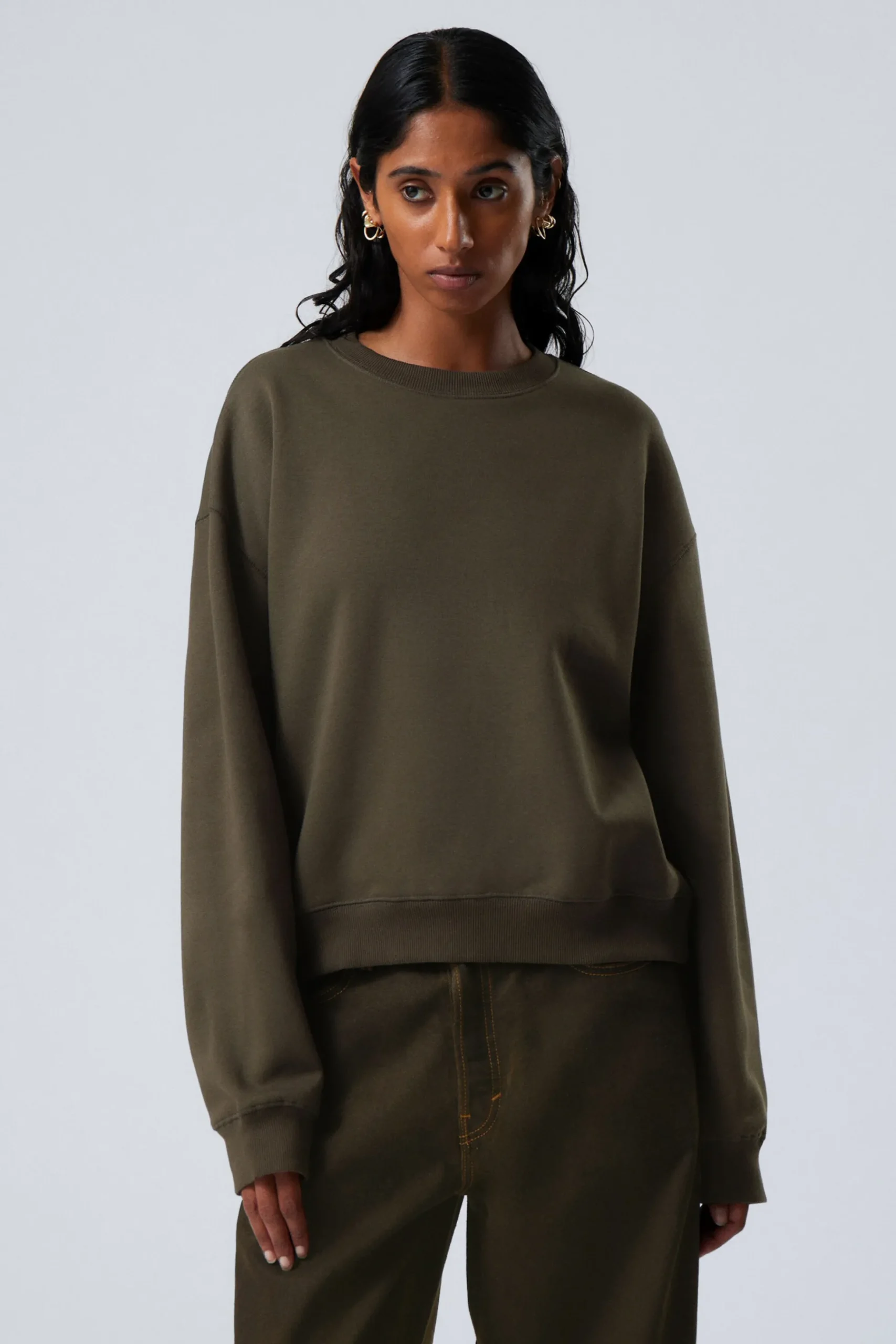 Weekday ESSENCE STANDARD SWEATSHIRT dark khaki green Best Sale
