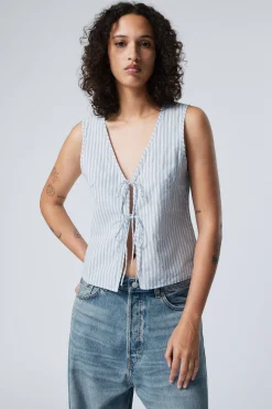 Weekday FITTED VEST TOP light blue stripe Fashion