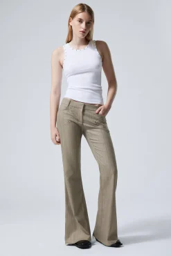 Weekday FLARED EYELET SUIT TROUSERS striped dusty beige Sale