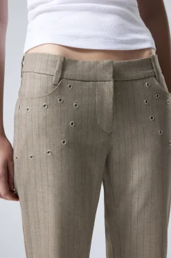 Weekday FLARED EYELET SUIT TROUSERS striped dusty beige Sale