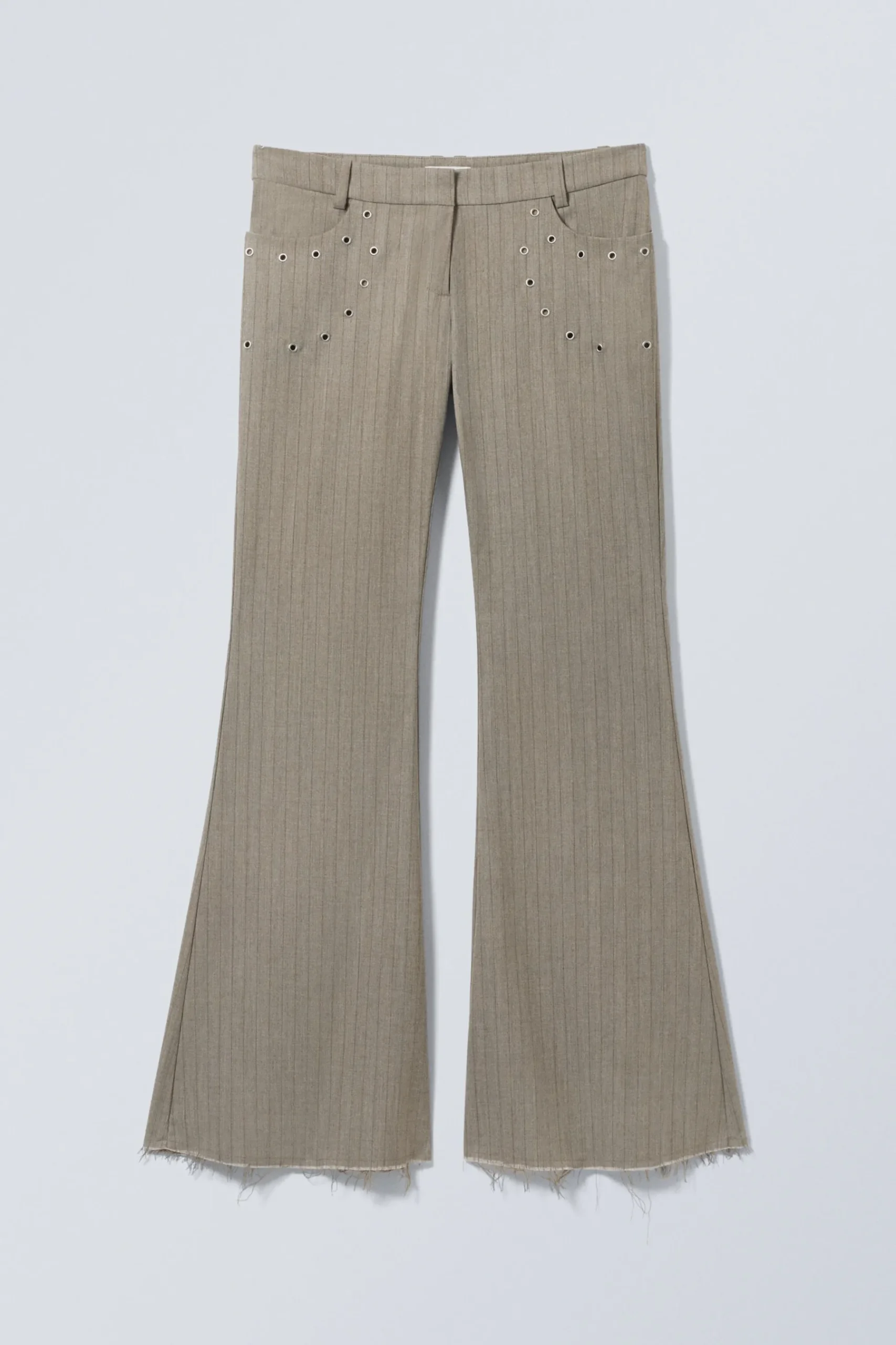 Weekday FLARED EYELET SUIT TROUSERS striped dusty beige Sale
