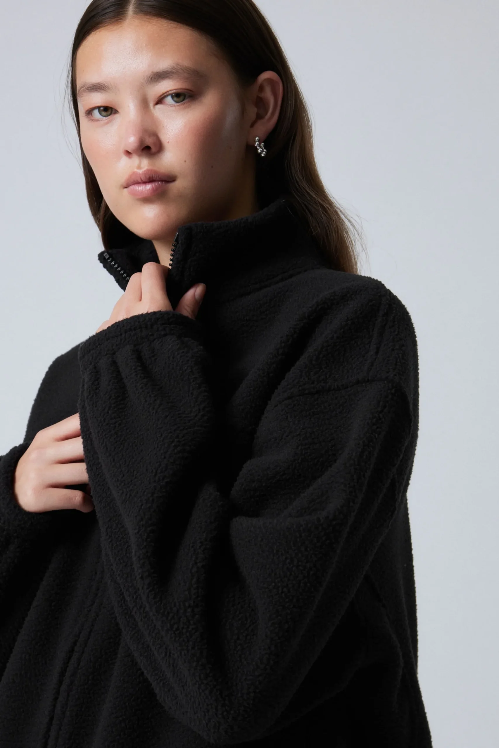 Weekday FLEECE ZIP JACKET black Hot