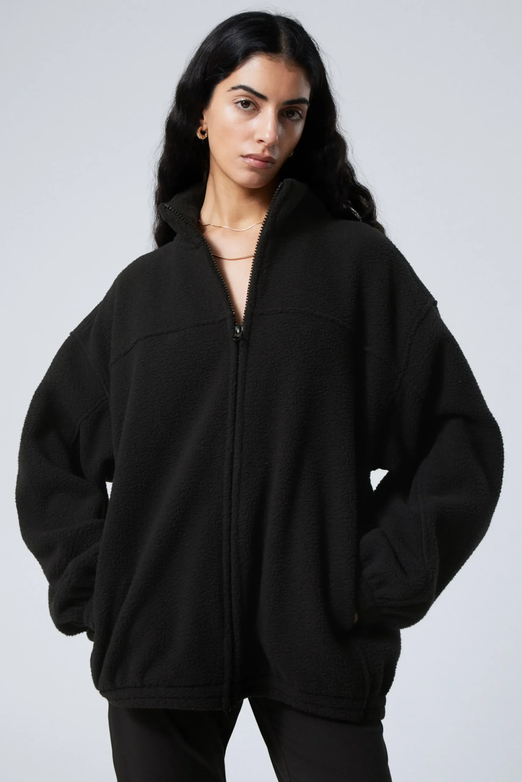 Weekday FLEECE ZIP JACKET black Hot