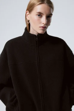 Weekday FLEECE ZIP JACKET dark brown Flash Sale
