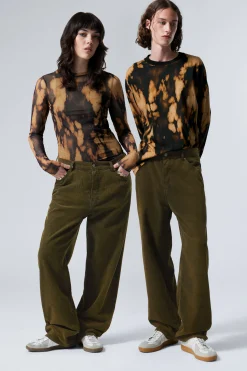 Weekday GALAXY LOOSE STRAIGHT CORD TROUSER washed dark khaki green Cheap