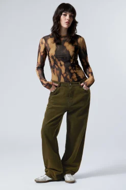 Weekday GALAXY LOOSE STRAIGHT CORD TROUSER washed dark khaki green Cheap