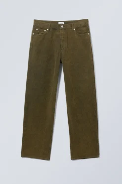 Weekday GALAXY LOOSE STRAIGHT CORD TROUSER washed dark khaki green Cheap