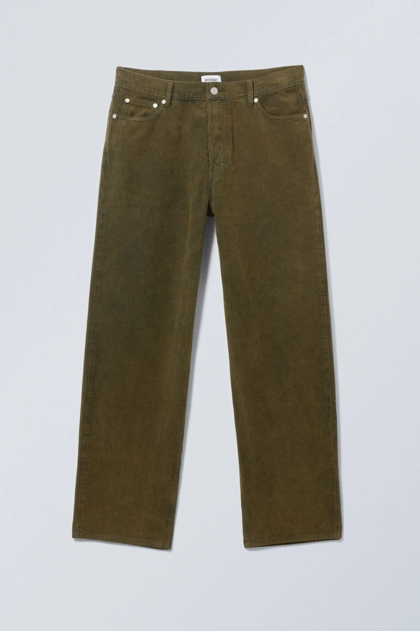 Weekday GALAXY LOOSE STRAIGHT CORD TROUSER washed dark khaki green Cheap