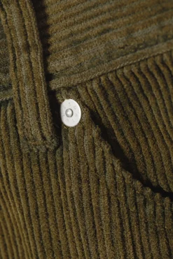 Weekday GALAXY LOOSE STRAIGHT CORD TROUSER washed dark khaki green Cheap