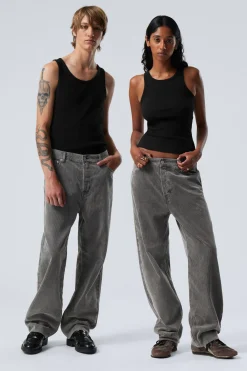 Weekday GALAXY LOOSE STRAIGHT CORD TROUSER washed black Cheap
