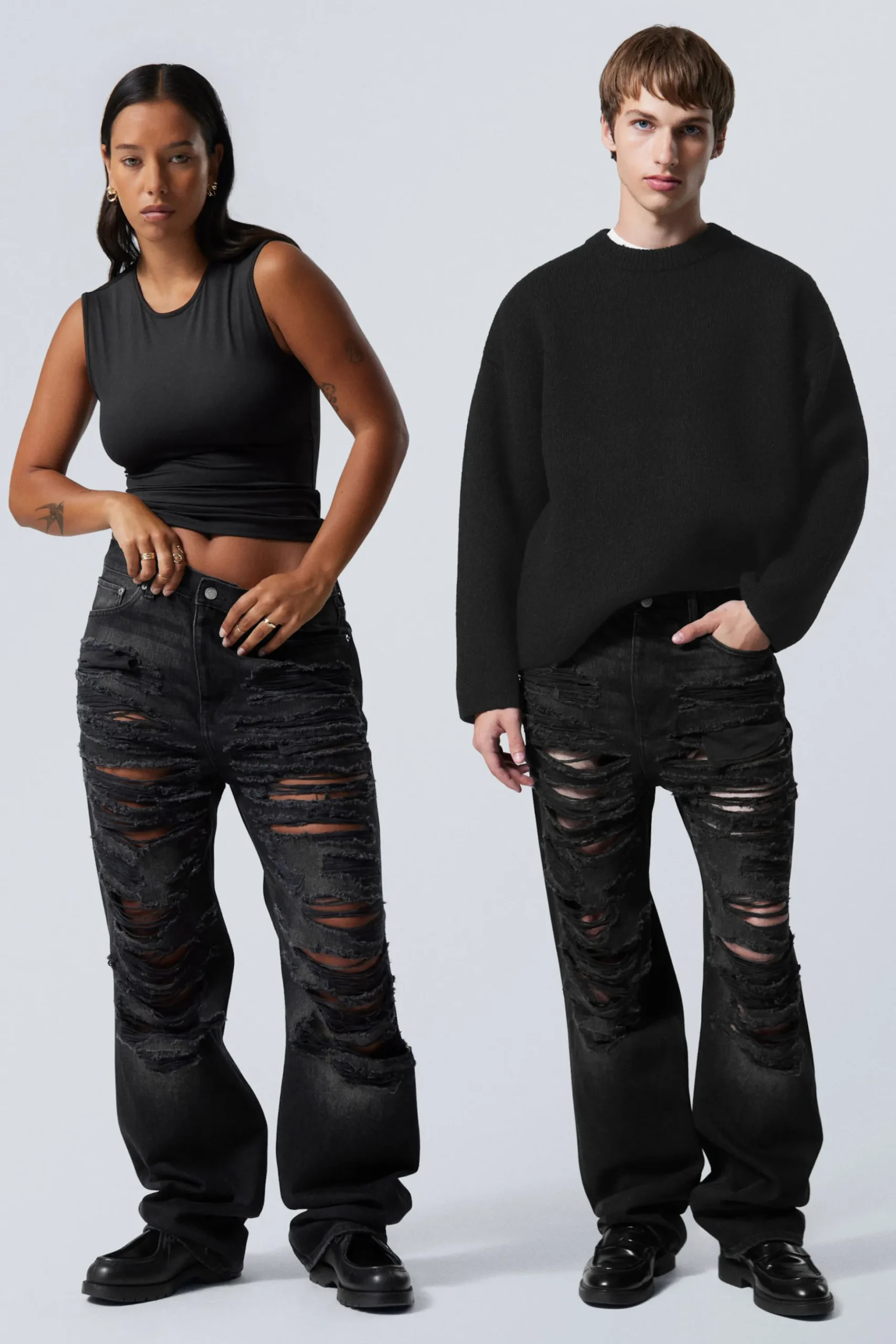 Weekday GALAXY LOOSE STRAIGHT DISTRESSED JEANS distressed black Cheap