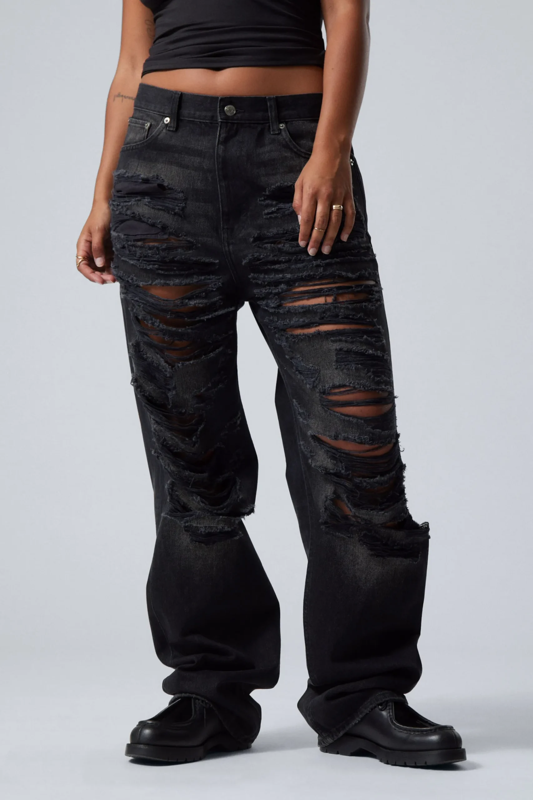 Weekday GALAXY LOOSE STRAIGHT DISTRESSED JEANS distressed black Cheap