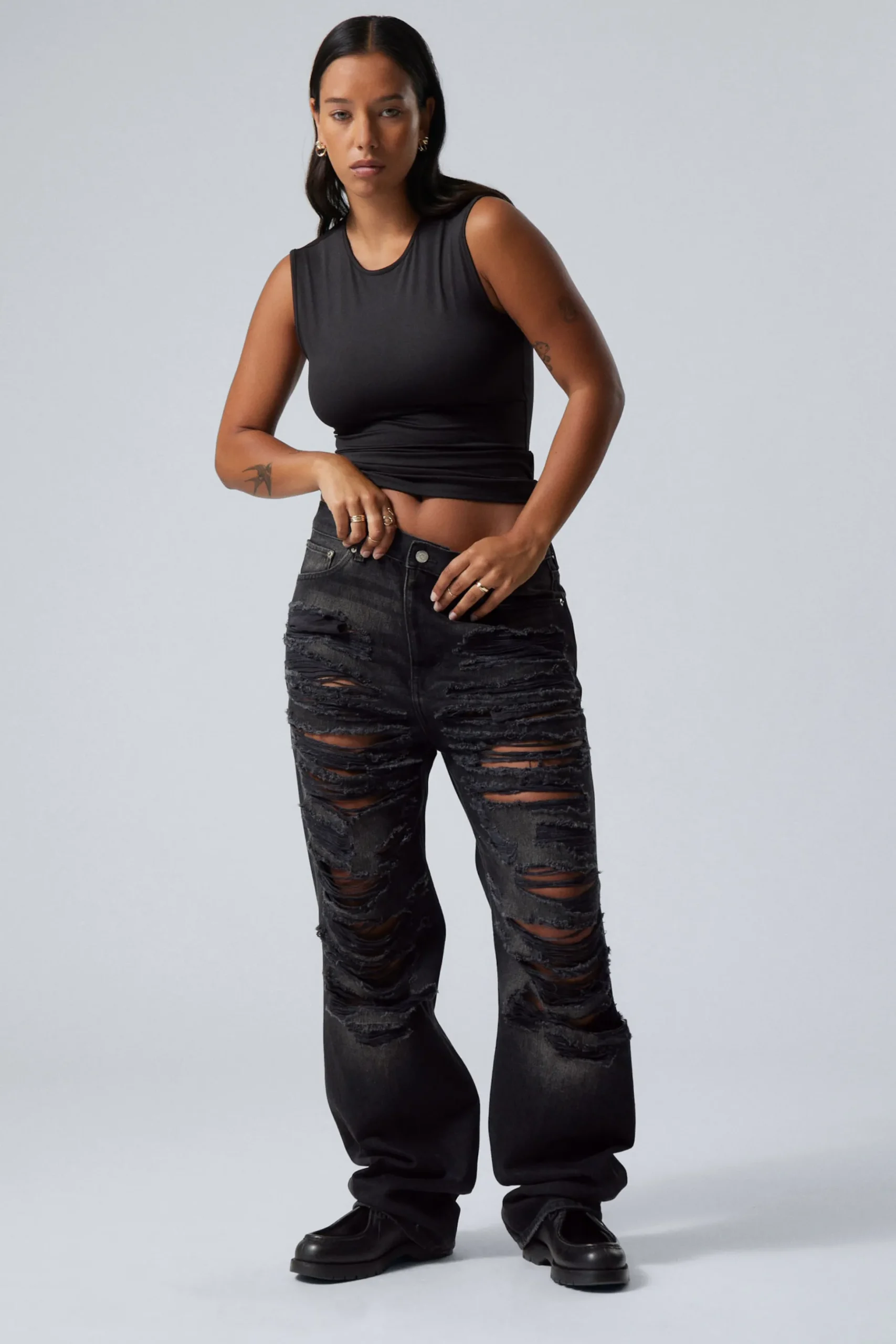 Weekday GALAXY LOOSE STRAIGHT DISTRESSED JEANS distressed black Cheap