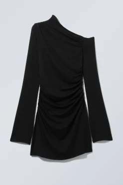 Weekday GATHERED MINI LONG SLEEVE DRESS black Store