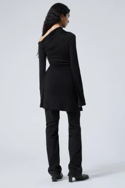 Weekday GATHERED MINI LONG SLEEVE DRESS black Store