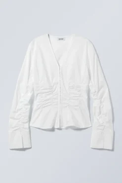 Weekday GATHERED POPLIN V-NECK SHIRT white Cheap