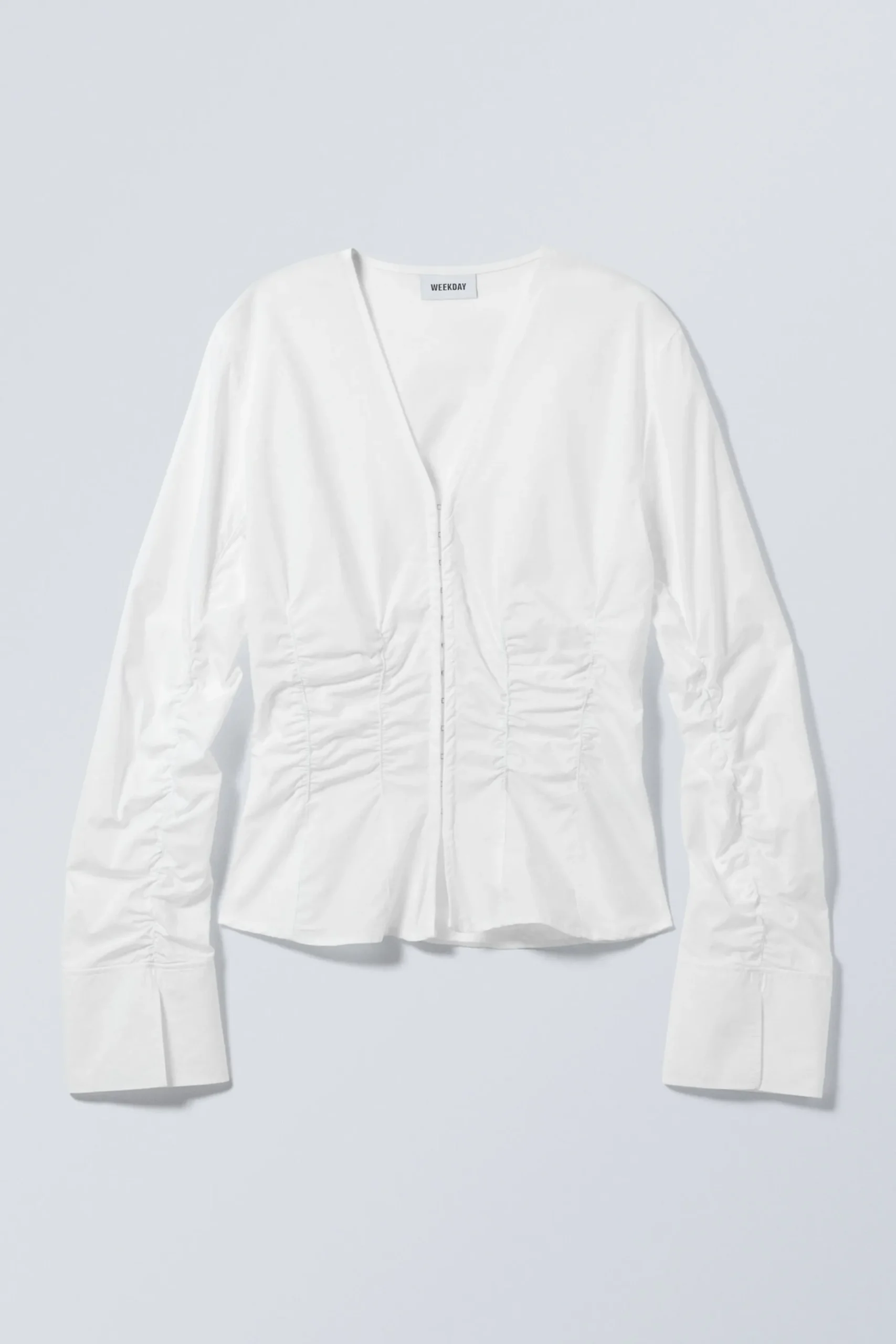 Weekday GATHERED POPLIN V-NECK SHIRT white Cheap