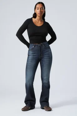 Weekday GLOW CURVE HIGH WAISTED REGULAR FLARED LEG JEANS vein blue dark blue Clearance