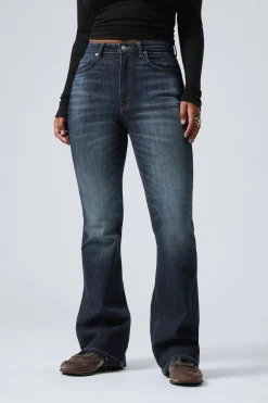 Weekday GLOW CURVE HIGH WAISTED REGULAR FLARED LEG JEANS vein blue dark blue Clearance