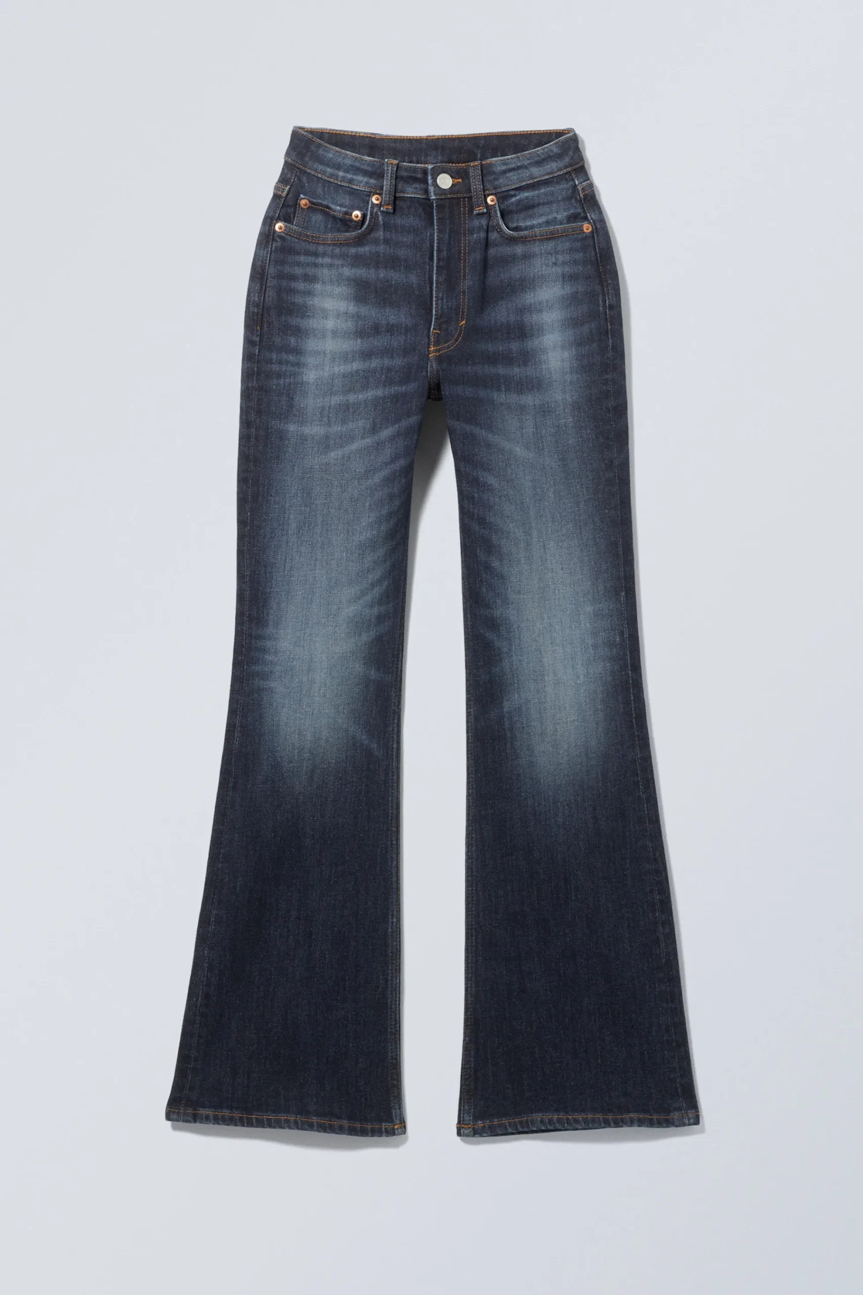 Weekday GLOW CURVE HIGH WAISTED REGULAR FLARED LEG JEANS vein blue dark blue Clearance