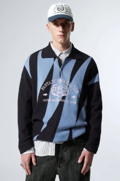 Weekday GRAPHIC POLO SWEATER black/blue fantazy fussball Hot