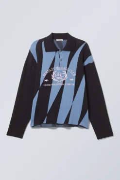 Weekday GRAPHIC POLO SWEATER black/blue fantazy fussball Hot