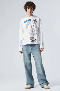 Weekday GREAT BOXY GRAPHIC LONG SLEEVE T-SHIRT white skeleton dreams Best