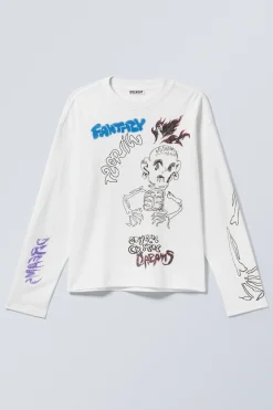 Weekday GREAT BOXY GRAPHIC LONG SLEEVE T-SHIRT white skeleton dreams Best