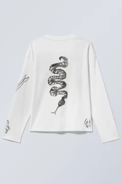 Weekday GREAT BOXY GRAPHIC LONG SLEEVE T-SHIRT white skeleton dreams Best