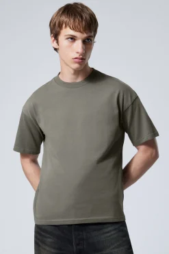 Weekday GREAT BOXY HEAVYWEIGHT T-SHIRT dark dusty khaki Discount