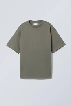 Weekday GREAT BOXY HEAVYWEIGHT T-SHIRT dark dusty khaki Discount