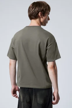 Weekday GREAT BOXY HEAVYWEIGHT T-SHIRT dark dusty khaki Discount